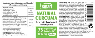 Photo of the SuperSmart Natural Curcuma 2500 mg label
