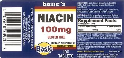 Photo of the Basic Vitamins Niacin 100 mg label
