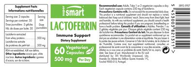 Photo of the SuperSmart Lactoferrin 500 mg label
