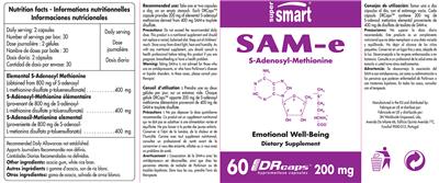 Photo of the SuperSmart SAM-e 200 mg label