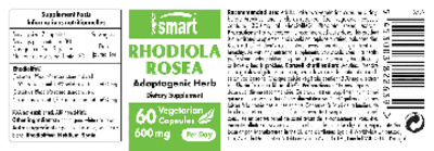 Photo of the SuperSmart Rhodiola Rosea 600 mg label