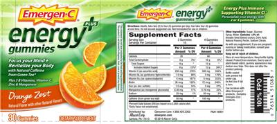 Photo of the Emergen-C Energy Plus Gummies Orange Zest label