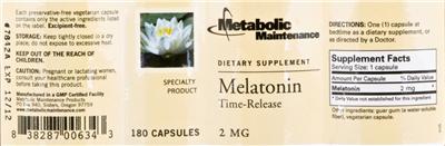Photo of the Metabolic Maintenance Melatonin Time-Release label