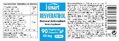 Photo of the SuperSmart Resveratrol 40 mg label