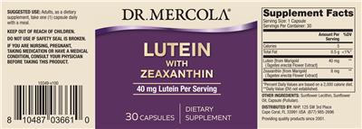Photo of the Dr. Mercola Lutein 40 mg with Zeaxanthin label
