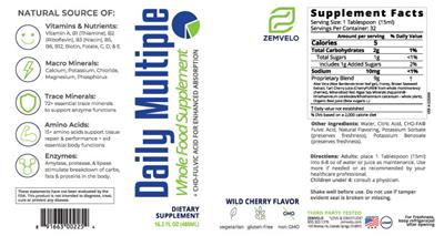 Photo of the Zemvelo Daily Multiple Wild Cherry Flavor label