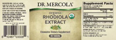 Photo of the Dr. Mercola Organic Rhodiola Extract label