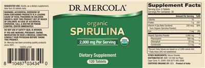 Photo of the Dr. Mercola Organic Spirulina 2,000 mg label