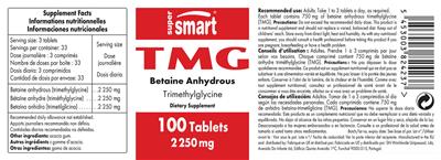 Photo of the SuperSmart TMG 2250 mg label