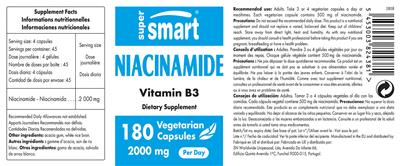 Photo of the SuperSmart Niacinamide 2000 mg label