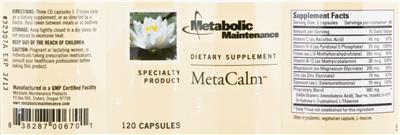 Photo of the Metabolic Maintenance MetaCalm label