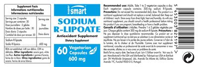 Photo of the SuperSmart Sodium R-Lipoate 600 mg label