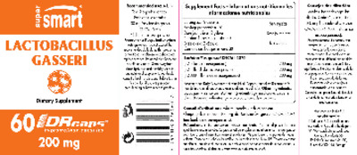 Photo of the SuperSmart Lactobacillus Gasseri 200 mg label