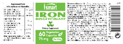Photo of the SuperSmart Iron Bisglycinate 75 mg label