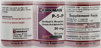 Photo of the Kirkman P-5-P 50 mg label
