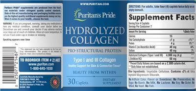 Product label for Hydrolyzed Collagen