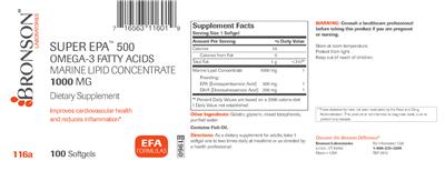 Photo of the Bronson Laboratories Super EPA 500 Omega-3 Fatty Acids Marine Lipid Concentrate 1000 mg label