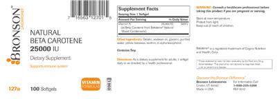 Photo of the Bronson Laboratories Natural Beta Carotene 25000 IU label