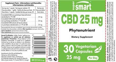 Photo of the SuperSmart CBD 25 mg label