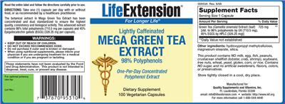 Photo of the Life Extension Mega Green Tea Extract label