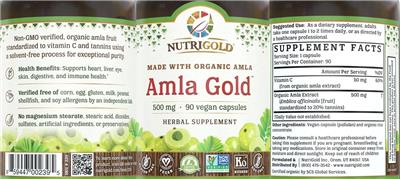 Photo of the NutriGold Amla Gold 500 mg label