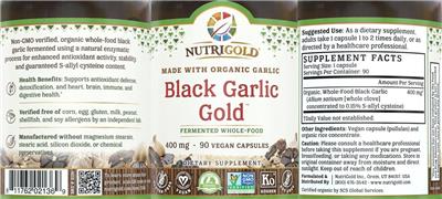Photo of the NutriGold Black Garlic Gold 400 mg label