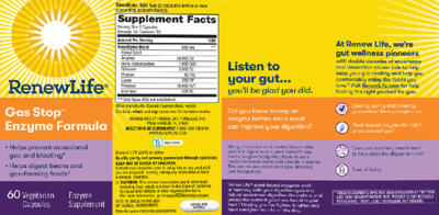 Photo of the Renew Life Gas Stop Enzyme Formula label