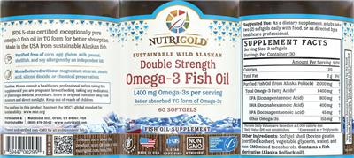 Photo of the NutriGold Double Strength Omega-3 Fish Oil label