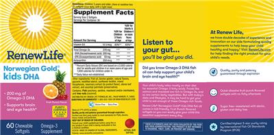 Photo of the Renew Life Norwegian Gold Kids DHA Fruit Punch Flavor label