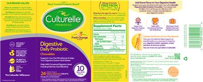 Photo of the Culturelle Digestive Daily Probiotic Chewables Fresh Orange Flavor label