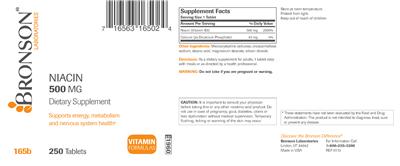 Photo of the Bronson Laboratories Niacin 500 mg label