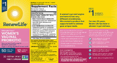 Photo of the Renew Life Ultimate Flora Women's Vaginal Probiotic 50 Billion label