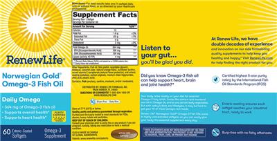 Photo of the Renew Life Norwegian Gold Omega-3 Fish Oil Daily Omega label