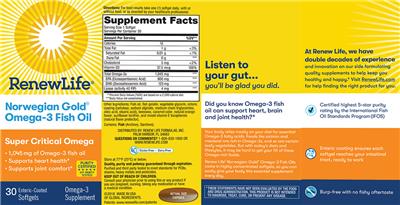 Photo of the Renew Life Norwegian Gold Omega-3 Fish Oil Super Critical Omega label