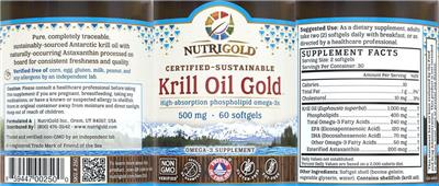 Photo of the NutriGold Krill Oil Gold 500 mg label