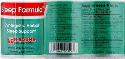 Photo of the Karuna Sleep Formula label