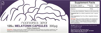 Photo of the Nootropics Depot Melatonin Capsules 300 mcg label