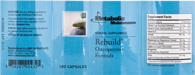 Photo of the Metabolic Maintenance Rebuild Osteoporosis Formula label