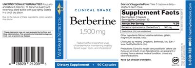 Photo of the Whitaker Nutrition Berberine 1,500 mg label