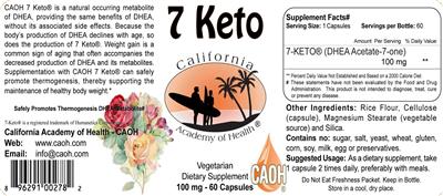 Photo of the California Academy of Health Keto 7 100 mg label