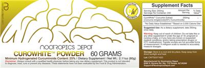 Photo of the Nootropics Depot CuroWhite Powder label