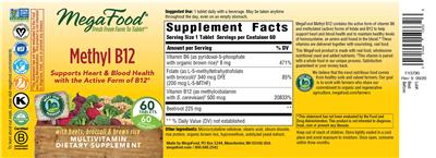 Photo of the MegaFood Methyl B12 label