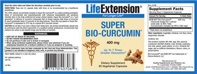 Photo of the Life Extension Super Bio-Curcumin 400 mg label