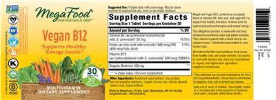 Photo of the MegaFood Vegan B12 label
