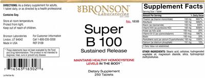 Photo of the Bronson Laboratories Super B 100 Sustained Release label