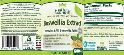 Photo of the Herbal Secrets Boswellia Extract 600 mg label