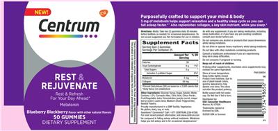 Photo of the Centrum Centrum Rest & Rejuvenate Blueberry Blackberry label