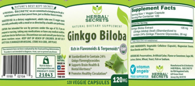 Photo of the Herbal Secrets Ginkgo Biloba 120 mg label