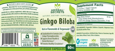 Photo of the Herbal Secrets Ginkgo Biloba 60 mg label