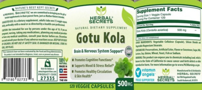Photo of the Herbal Secrets Gotu Kola 500 mg label